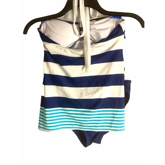 Lauren Ralph Lauren Bandeau Tankini Blue White 8 - Picture 4 of 8